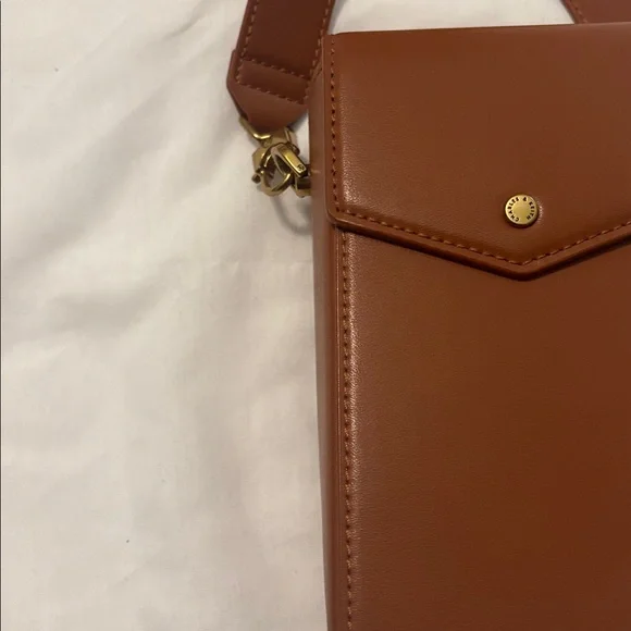 Charles & Keith Tan Brown Leather elongated Crossbody Bag magnetic closure - Picture 13 of 16